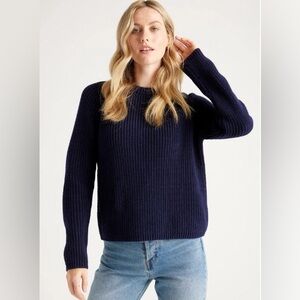 NWT - Quince 100% Organic Cotton Fisherman Crew Sweater in Navy - XS